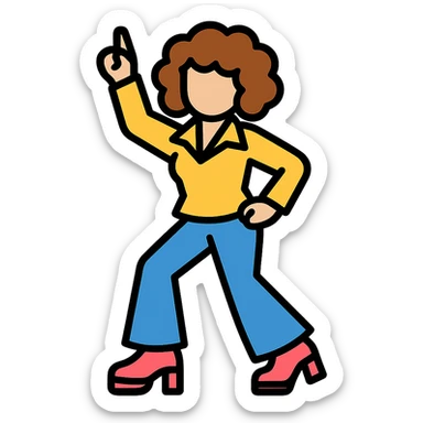 woman disco dancer, white skin, brown curly hair sticker