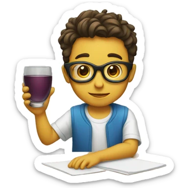 a kid picking up some glasses sticker