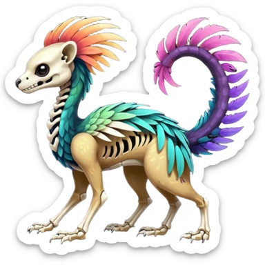 Rare colorful gradients colored realistic dark edgy glossy shiny tropical tribal patterned feathery skeletal badass epic pretty beautiful handsome gorgeous aesthetic colorful vibrant Vernid-Trico-species-Fakemon-creature by LiLaiRa, 4 legs, 1 tail, random markings, (full body) sticker