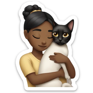 Black haired girl hugging a Siamese cat sticker