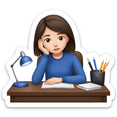 Brunette girl tired at desk sticker