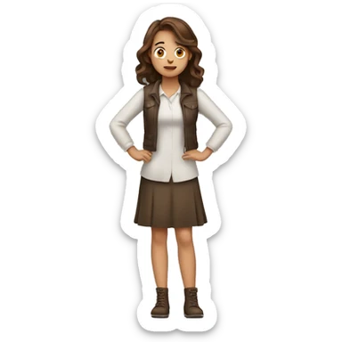 Girl with brown hair one hand up shrugging impressed with herself sticker
