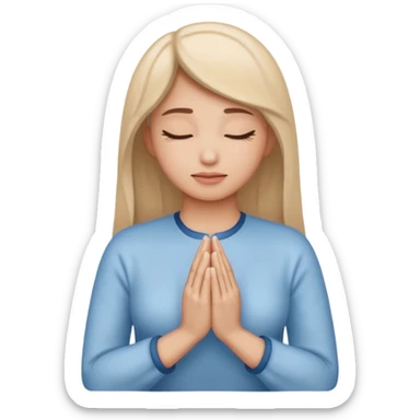Two hands in prayer pose, only woman's hands, muted blue outline, beige fill, soft glow, apple emoji style, PNG, transparent background sticker