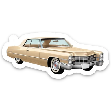 Abstracted beige 1966 Cadillac DeVille, minimal lines and simple shapes, clean 30-degree view, only hint of essential features, Once Upon a Hollywood car, iOS emoji style sticker