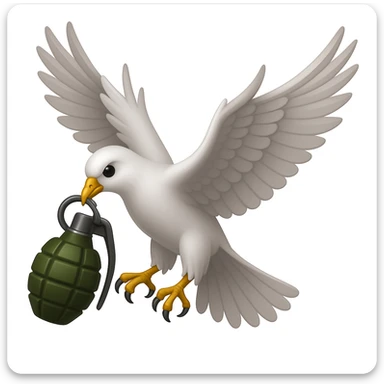 a flying dove holding a grenade in its paws, inspired by the Hollywood Undead logo, in the style of Apple emoji sticker
