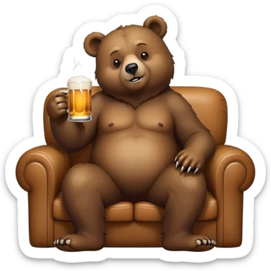 A bear is sitting on the couch and drinking beer. sticker