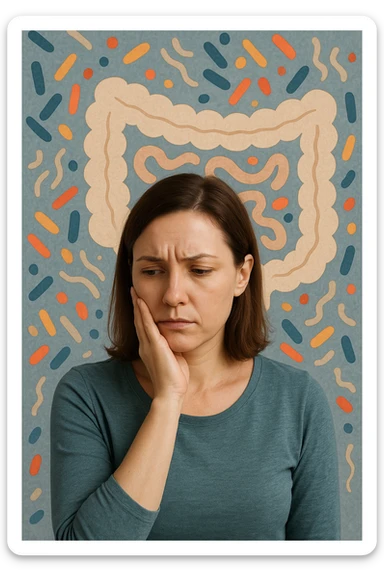 Donna con disequilibrio della flora microbica intestinale 4k sticker