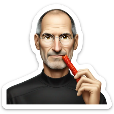 Steve Jobs eating a twizzler sticker
