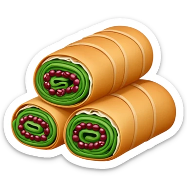 Chengdu Lvdagun green bean roll with red bean paste, simplified emoji style with bold outlines and bright colors, cartoon style Sichuan sweet snack sticker