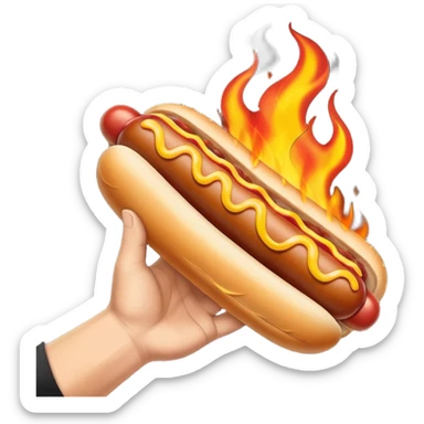 Hand Holding a Flaming Hotdog sticker