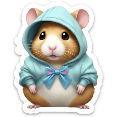 Hamster wearing a bow and a hoodie sticker