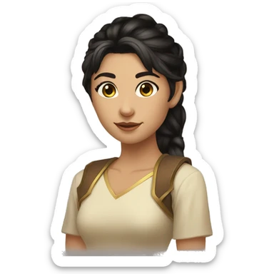 Tan, fem, half elf, short ponytail, black hair, light brown higlight hair, gold eyes  sticker