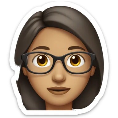 Girl with long dark brown hair, brown eyes and clear glasses sticker