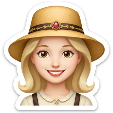 girl with a decorative, elegant hat, smiling sticker