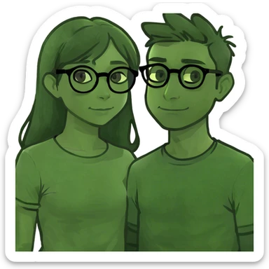 dark hair girl woth glasses and boy beside her sticker