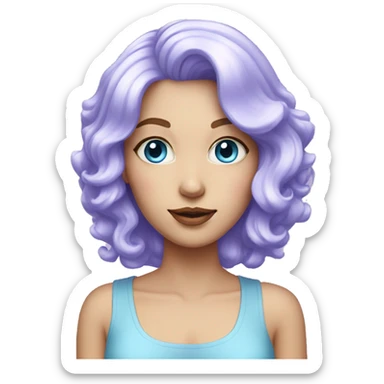white woman with blue eyes and hair with lilac wig and candy clothes sticker