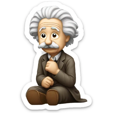 sitting philosopher albert einstein lean on hist fist sticker