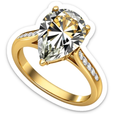 Pear cut engagement ring with small gold band with diamonds  sticker