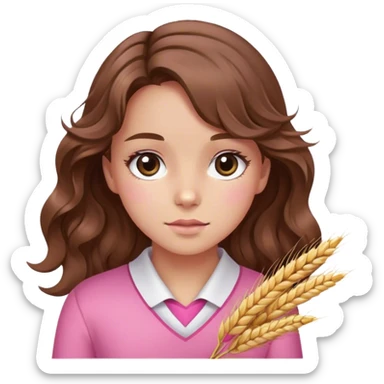 Wavy, Brown hair, wheat skin, black eyes, pink clothes and pink ribbon, slightly slanted eyes, girl sticker