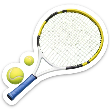 A tennis racket and ball on a grass or hardcourt surface, symbolizing the sport. The racket has a sleek design with tightly strung strings, while the bright tennis ball rests nearby, capturing the essence of precision, agility, and competition. sticker