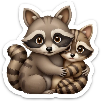Raccoons hugging each other and a cute cat sticker