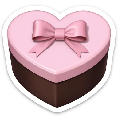 pale pink heart box, pale pink bow, filled with chocolates inside sticker