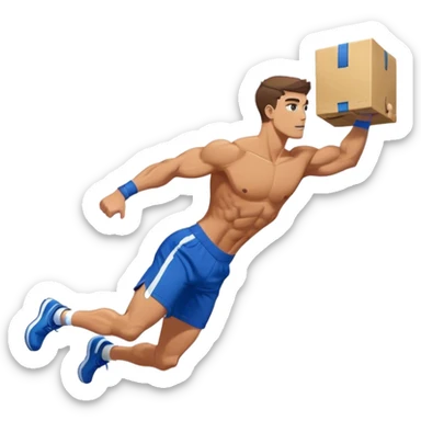 buff guy blue shorts box-jump gym side-view sticker