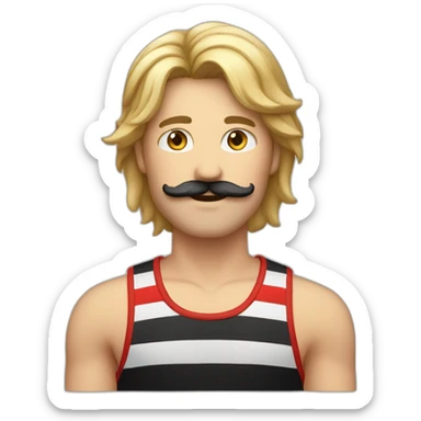 long hair male with moustache and striped black and red tank top sticker