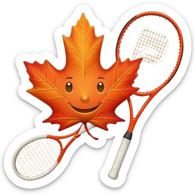 Smiling Maple leaf holding a tennis racket sticker