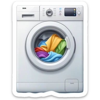 washing machine mid-cycle with clothes tumbling inside sticker