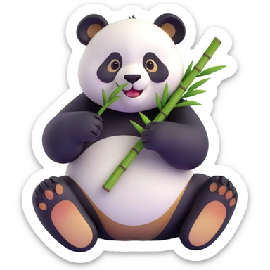 panda eating bamboo in forrest background, close up pose sticker