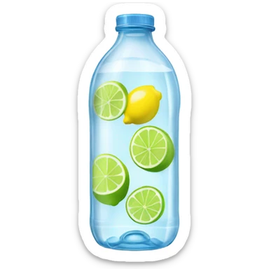 Clear glass bottle of water with lemon and lime wheels sticker