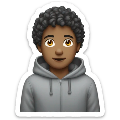 boy with curly dark hair in a grey hoodie  sticker