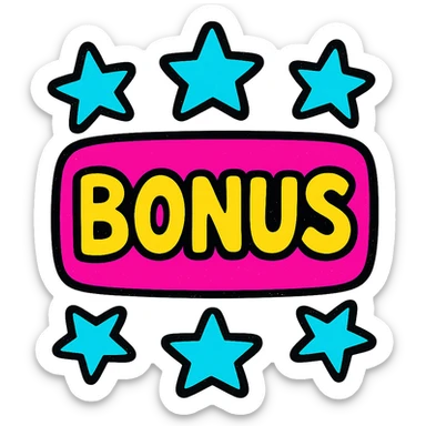 sign with the word BONUS in the center, surrounded by stars, colorful and eye-catching style sticker