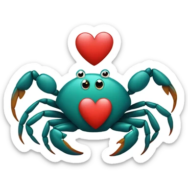 Crab holding a heart sticker