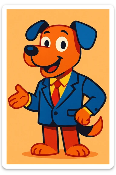 dog in a suit, cartoon style, playful, colorful sticker