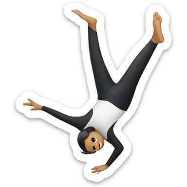 Girl doing a cartwheel with two penguin on her feet sticker