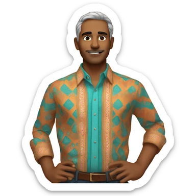indian Man in Fitted button-up shirt with bright pattern sticker