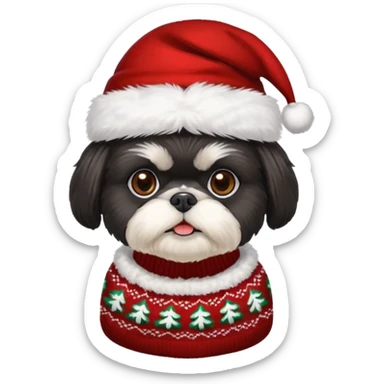 ALL BLACK SHIH TZU WITH CHRISTMAS SWEATER AND HAT sticker