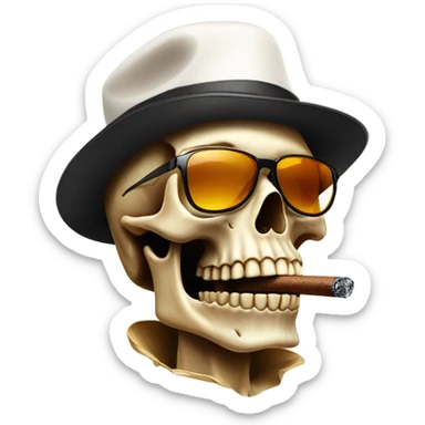 Skull with sunglasses, a cap with flow and smoking a cigar sticker