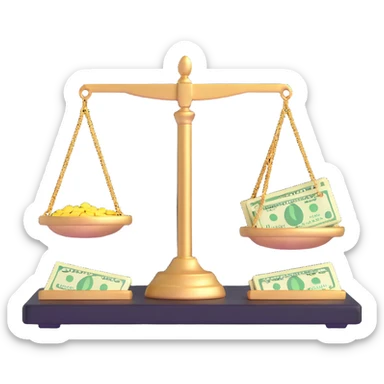 gold scale with dollar bills on one side and beauty products on the other side sticker