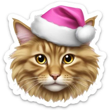 fluffy gold maincoon cat in pink santa hat  sticker