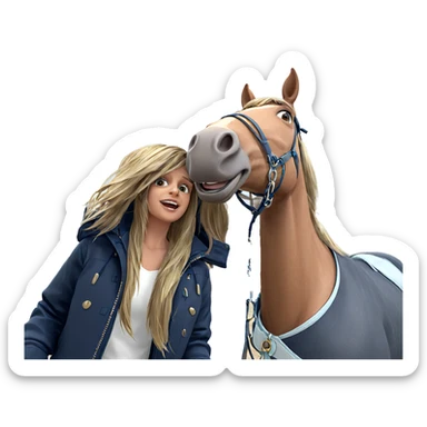 playful girl with horse sticker