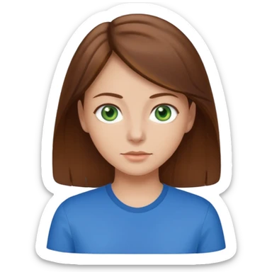 girl with brown hair, green eyes with a blue shirt no background clip art sticker