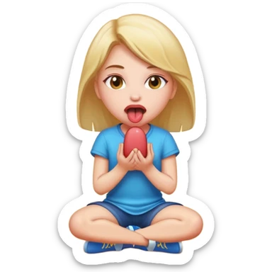 Girl sticking out tongue on knees sticker