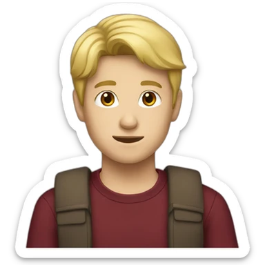 blond teenage boy with maroon shirt sticker