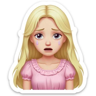blonde with long hair and swamp eyes in a pink pastel dress, cry sticker