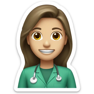  Women dentist with Brown Long hair and eyes with  dark Green dentist clothes sticker