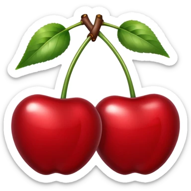 A pair of cherries emoji made of polished silver chrome, smooth rounded shapes, glossy metallic finish, soft highlights and reflections, cute proportions, iOS emoji style, centered, clean white background, no text sticker