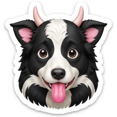 A black and white border collie has a cow's hoof in her mouth. sticker